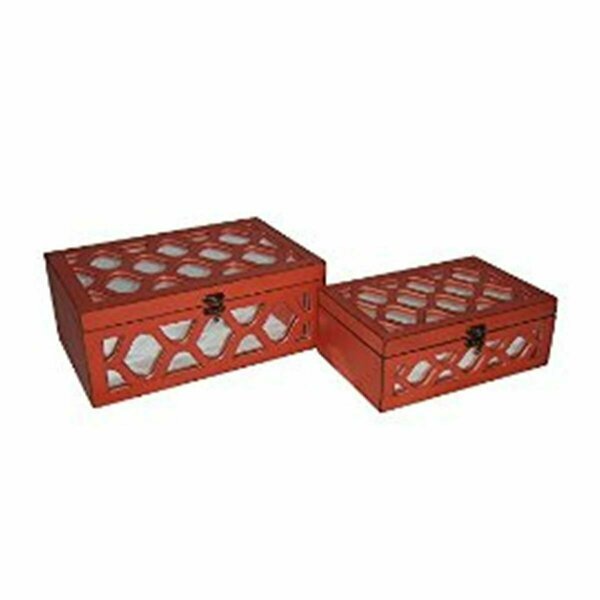 H2H Set Of 2 Orange Wooden Boxes With Front And Top Mirror - Orange H23362608